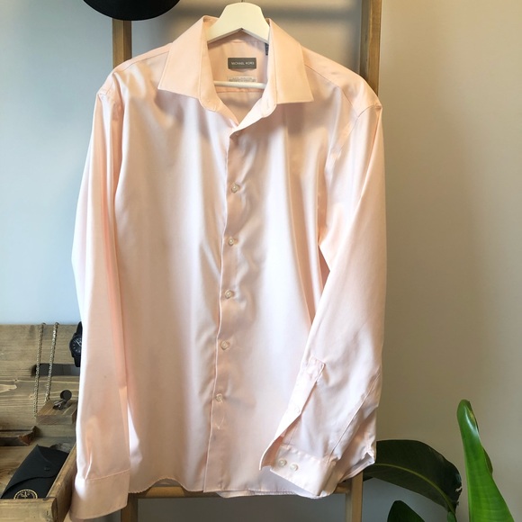 SALE MICHAEL KORS Men Pink Shirt Cotton SZ 17 XL - Picture 4 of 10